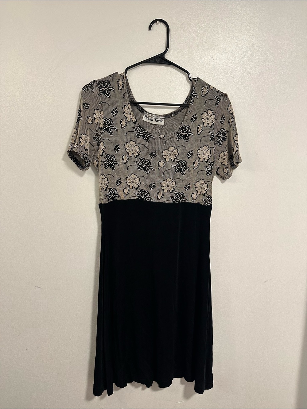 Ronni Nicole Gray Floral Bodice with Black Skirt Midi Dress